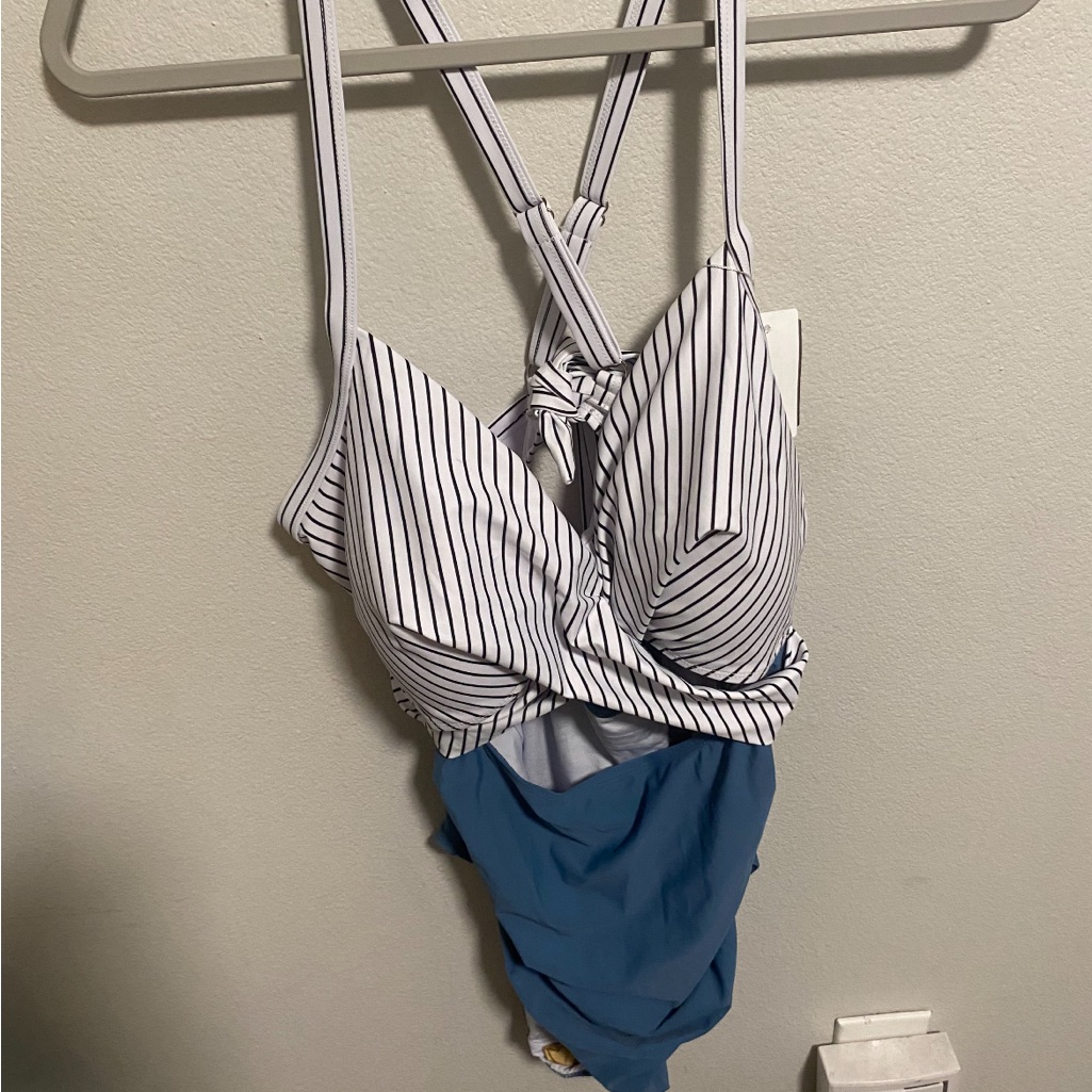 Striped One-Piece Swimsuit With Blue Accents Size 2xl